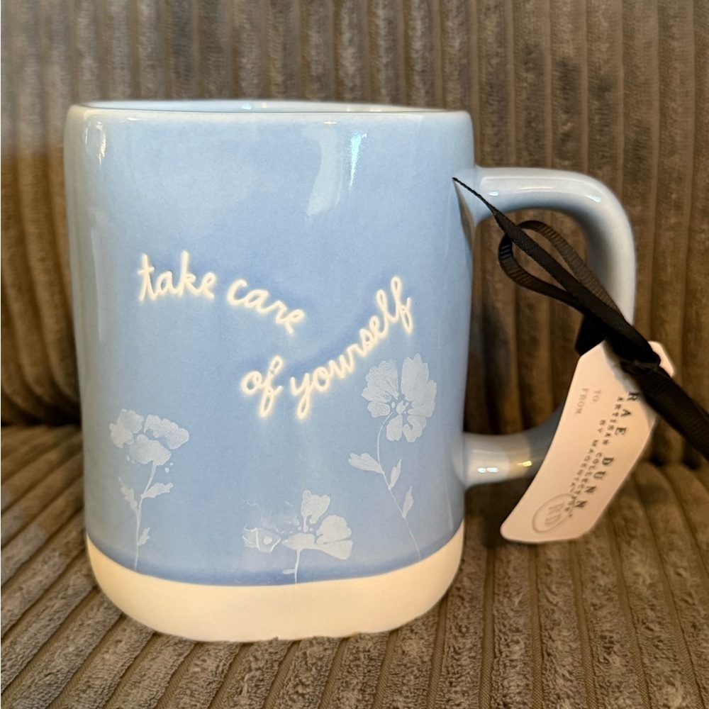Rae Dunn Light Blue Mug with Floral Design
